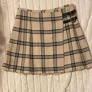 Banana Republic Beige Plaid Mini Skirt with Buckle Details